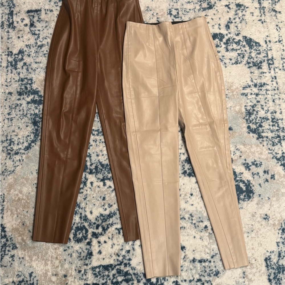ZARA Brown and Cream Women's Faux Leather leggings